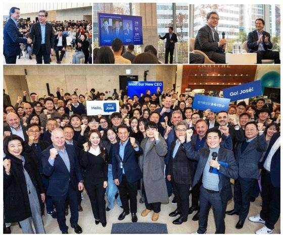 현대차 최고경영자(CEO)로 내정된 호세 무뇨스 최고운영책임자(COO)가 지난 11일 서울 강남구 현대차 강남대로사옥에서 국내 직원들과 타운홀 미팅을 가졌다. 사진 무뇨스 사장 SNS