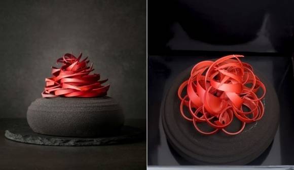 올해 호텔 크리스마스 케이크 중 가장 비싼 서울신라호텔의 40만원짜리 케이크 공식 이미지(왼쪽)와 유튜버 흑백리뷰가 촬영한 실물 영상 이미지(오른쪽). 호텔신라 제공·‘흑백리뷰’ 캡처