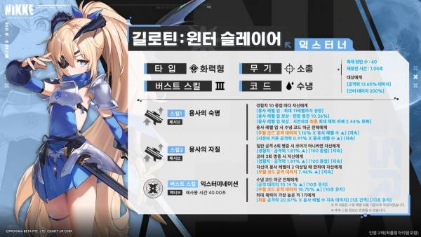 - 길로틴: 윈터 슬레이어 스킬 구성