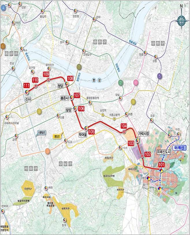 위례신도시부터 강남구 신사역을 잇는 위례신사선은 사업이 원점으로 돌아갔다.ⓒ서울시