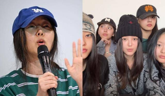 민희진 전 어도어 대표(왼쪽)과 그룹 뉴진스는 올해 모회사 하이브 및 소속사 어도어와의 갈등 속 연이은 분쟁을 이어왔다. 한국일보 DB, '진스 포 프리' SNS