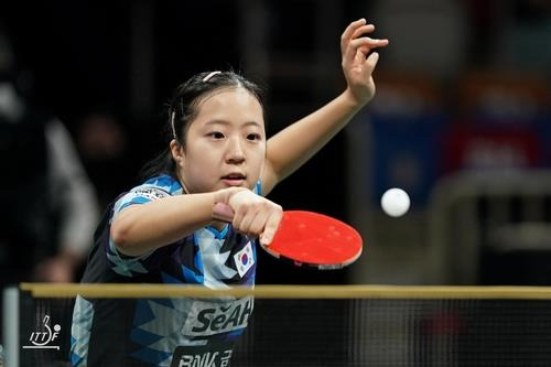 혼성단체 월드컵에서 활약하는 신유빈 [ITTF 홈피 제공. 재판매 및 DB 금지]