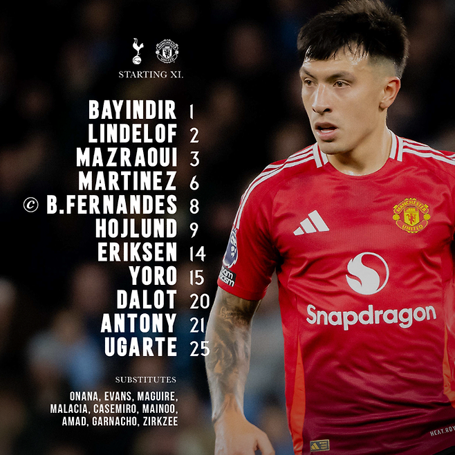 맨유 선발 라인업. 맨유 공식 SNS