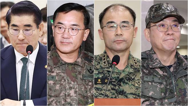 왼쪽부터 김용현 전 국방부장관, 방첩사령부 여인형 사령관, 특수전사령부 곽종근 사령관, 수도방위사령부 이진우 사령관. /뉴스1