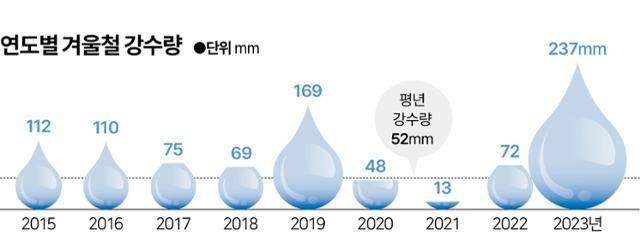 연도별 겨울철 강수량. 그래픽 이지원