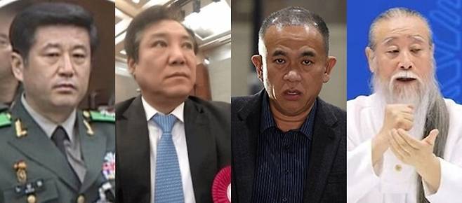 왼쪽부터 노상원 전 국군정보사령관, ‘건진법사’ 전성배씨, 명태균씨,&nbsp;‘천공스승’ 이천공씨. 세계일보 자료사진·연합뉴스·유튜브 캡처