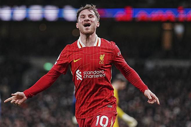 전반 36분 리버풀 알렉시스 맥 알리스터가 추가골을 터트렸다. <저작권자(c) 연합뉴스, 무단 전재-재배포, AI 학습 및 활용 금지>