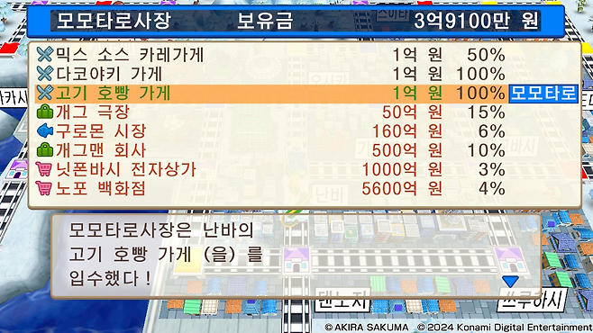 '모모타로전철' 진행 장면. 지역에 도착하면 회사를 인수해 수익을 높일 수 있다.