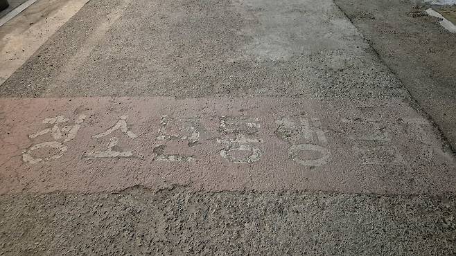 경북 경주시 황오동 성매매집결지 ‘적선지대’ 골목 입구에 ‘청소년 통행금지’ 노면 표시가 흐릿하게 남아 있다. 주성미 기자