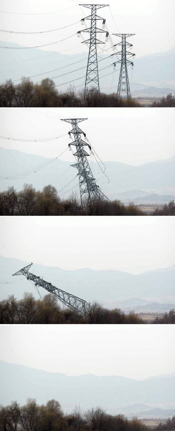 통일부는 3일 북한 개성공단 송전탑 철거 관련 국방부에서 제공한 영상 3건을 공개했다.  영상에는 북한이 개성공단 내 한국이 건설한 송전탑의 일부를 철거하면서 송전탑 붕괴가 일어나는 모습이 공개됐다. 이 영상에서는 작업 중이던 북한 사람이 송전탑에서 추락하는 모습도 확인됐다. 뉴스1