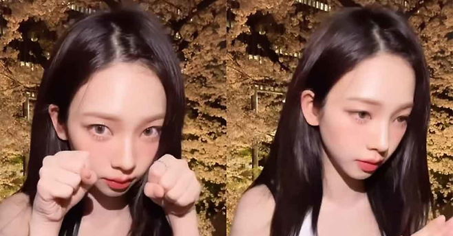 ‘고양이’ 챌린지 중인 에스파 카리나. SNS캡처