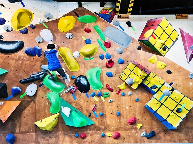 한 아이가 실내 클라이밍장에서 홀드를 붙잡고 올라가고 있습니다. 어떤 일이든 단단하게 마음먹고 꽉 붙잡는 집념이 있다면 언젠가는 정상에 올라설 수 있을 겁니다. 이충우 기자