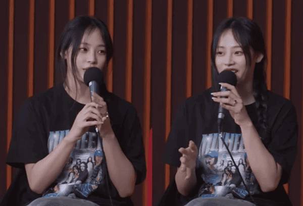 지난 25일 CBS '김현정의 뉴스쇼'에 출연한 뉴진스 민지가 민희진 전 어도어 대표의 얼굴과 이름이 프린트된 티셔츠를 입어 눈길을 끌었다. /사진=CBS 표준FM '김현정의 뉴스쇼'