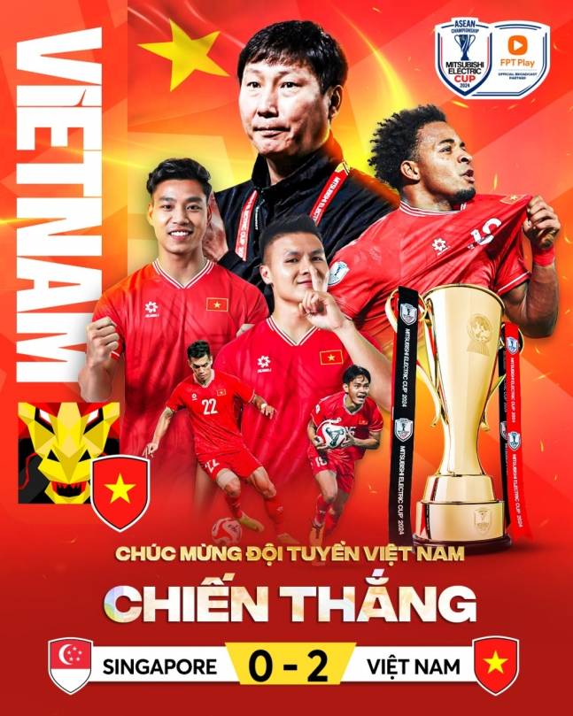 베트남은 26일(한국시각) 싱가포르 잘란브사르 스타디움에서 열린 싱가포르와 '2024 아세안 미쓰비시일렉트릭컵(이하 미쓰비시컵)' 4강 원정 1차전에서 후반 추가시간 터진 연속골에 힘입어 2-0으로 승리했다. /사진=베트남축구연맹(VFF) 공식 SNS 갈무리