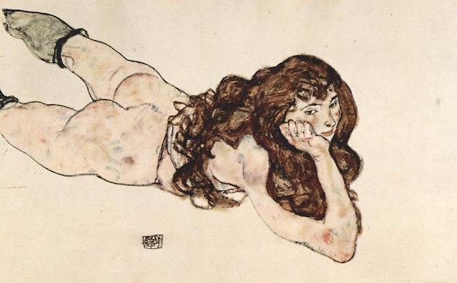 에곤 실레, 누워있는 누드, 1917