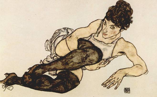 에곤 실레, 녹색 스타킹을 신은 여인, 1917