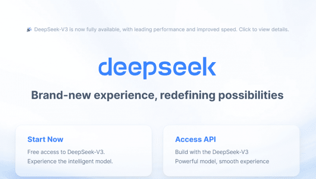 딥씨크가 자사 LLM 'V3'를 공개했다. (사진=딥씨크 홈페이지 캡처)