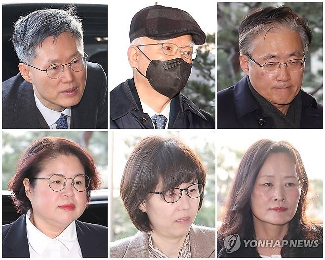 출근하는 헌법재판관들 (서울=연합뉴스) 김성민 기자 = 문형배 헌법재판소장 권한대행을 포함한 헌법재판관들이 지난 26일 오전 서울 종로구 헌법재판소로 출근하는 모습. 왼쪽 위부터 시계방향으로 문 권한대행, 정형식, 김형두, 정정미, 이미선, 김복형 헌법재판관 [연합뉴스 자료사진]