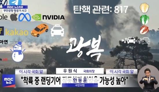 MBC가 지난 29일 제주항공 사고 뉴스 특보 방송 중 1초 가량 내보낸 자막 사고 화면. [온라인 커뮤니티 갈무리]