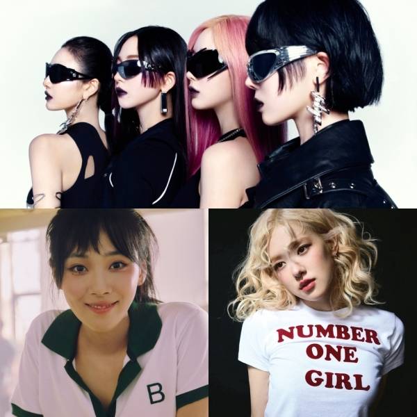 걸그룹 에스파(위)와 가수 비비(아래 왼쪽), 블랙핑크 멤버 로제(아래 오른쪽). 사진 SM엔터테인먼트, 필굿뮤직, 더블랙레이블