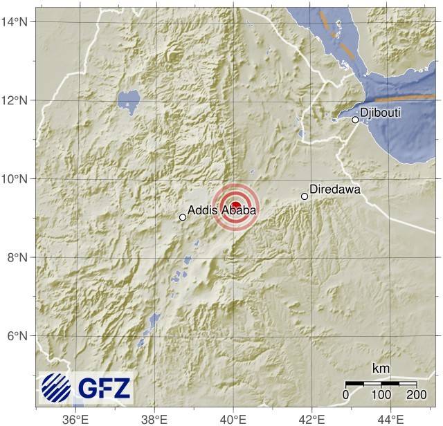 2일 에티오피아에서 발생한 지진 좌표도 갈무리. (출처 : GFZ)