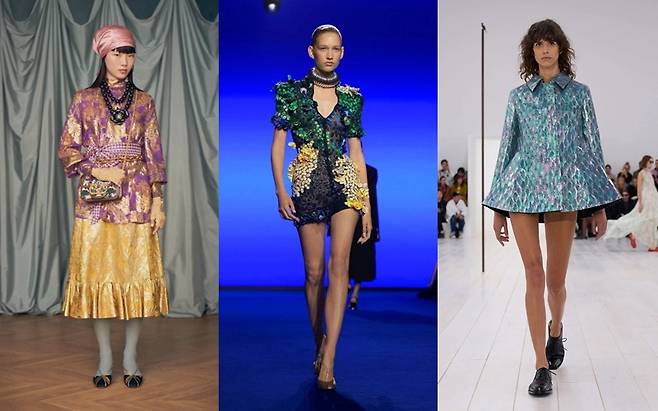 왼쪽부터 발렌티노 25 SS 컬렉션, 스키아파렐리 25SS 컬렉션, 로에베 25SS 컬렉션. (사진=발렌티노, 스키아파렐리, 로에베)