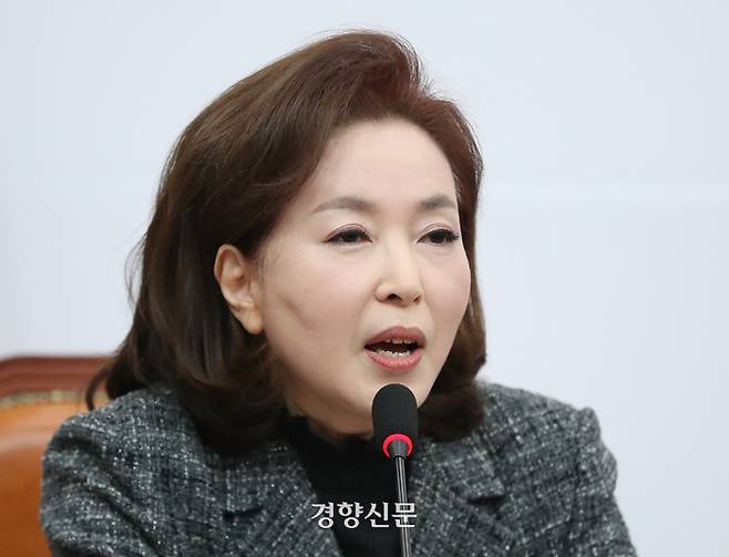 김민전 국민의힘 의원이 지난 11월28일 국회에서 열린 최고위원회의에서 발언하고 있다. 박민규 선임기자