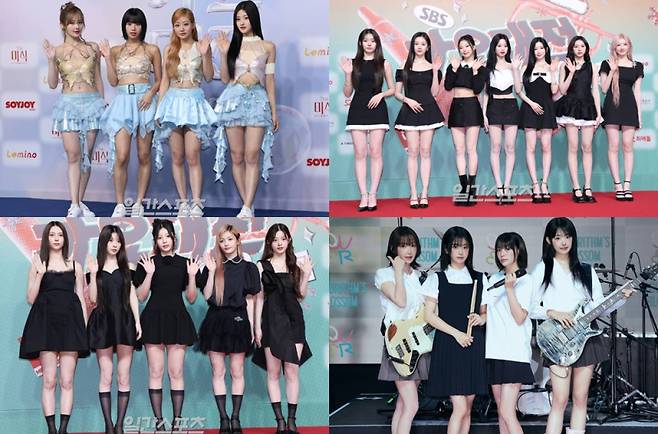 (왼쪽 위부터 시계방향) 키스오브라이프, 베이비몬스터, QWER, 아일릿. (사진=IS포토, 타마고프로덕션 제공)