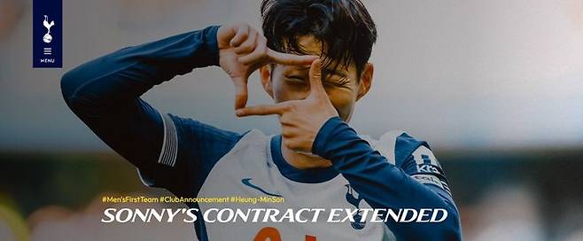 [서울=뉴시스] 잉글랜드 프로축구 프리미어리그(EPL) 토트넘 홋스퍼가 주장 손흥민과의 계약 연장 소식을 알렸다. (사진=토트넘 홋스퍼 홈페이지 캡처) *재판매 및 DB 금지