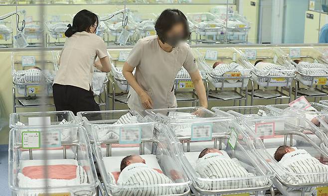 한 병원에 마련된 신생아실에서 신생아들이 휴식을 취하고 있다. 연합뉴스