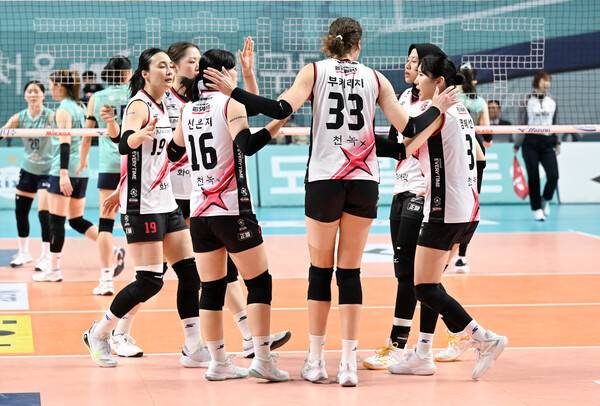기뻐하는 정관장 선수들. 사진┃KOVO