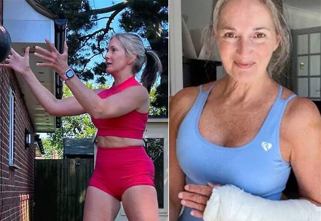 60대 넘는 나이에도 늘씬하고 단단한 몸매를 가진 영국 여성이 자신만의 비법을 공개했다. [사진=영국 매체 더 미러 보도 갈무리 / 인스타그램 'hergardengym']