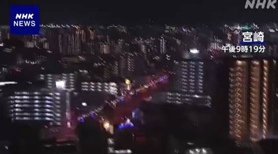 '진도 5약' 흔들림이 감지된 미야자키 시내 모습. 사진 NHK 캡처