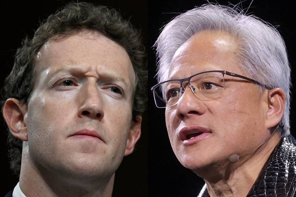 마크 저커버그 메타플랫폼스 최고경영자(CEO)가 지난해 1월 31일(현지시간) 미국 워싱턴DC에서 열린 상원 사법위원회 청문회에 출석해 질의를 받고 있다. 오른쪽 사진은 지난 6일 미국 네바다주 라스베이거스에서 열린 CES 2025에서 기조연설을 하는 젠슨 황 엔비디아 CEO. AFP로이터연합뉴스