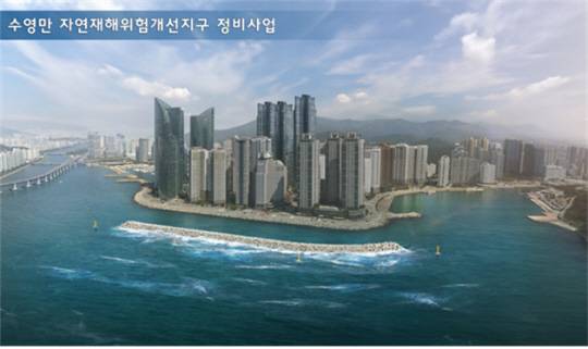 부산 해운대구 마린시티 앞바다에 이안제가 설치돼 있는 가상의 모습. 부산시청 제공