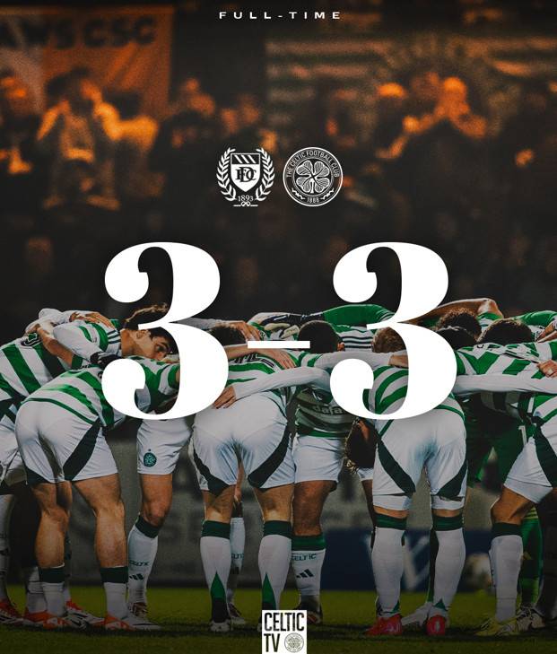 셀틱은 15일(한국시간) 스코틀랜드 던디의 덴스 파크에서 열린 던디FC와의 '2024~2025시즌 스코틀랜드 프리미어십' 17라운드(순연 경기)에서 3-3으로 비겼다. /사진=셀틱 공식 SNS