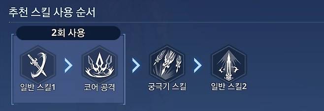 ▲ 추천 스킬 사용대로 Q-코어 공격 2회 반복 후 E나 극한 회피로 랜스 투척을 하는 것이 포인트
