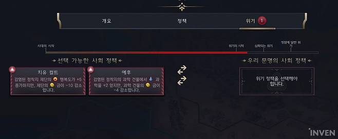 ▲ 위기가 발생하면 위기 정책 슬롯이 열린다
단점도 있지만 장점도 있어 상황에 따라 위기가 기회가 되기도