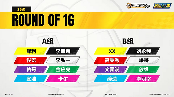 '제1회 DMH 카트라이더 월드컵' 16강 대진표(출처='DMH 카트라이더 월드컵' 공식 SNS 계정).
