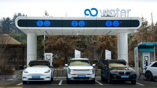충청북도 충주시 천등산휴게소에 설치된 워터의 전기차 충전소. / 브라이트에너지파트너스 제공