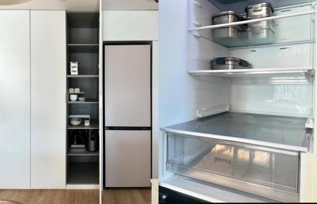정다운씨는 지난해 1월, 기존의 4도어 대형 냉장고를 344L 냉장고로 바꿨다. 그는 "냉장고 크기는 작아졌지만 내부 공간은 더 넓어졌다"며 "수박과 케이크도 들어간다"고 말했다. 정다운(@_rr.ll_)씨 제공