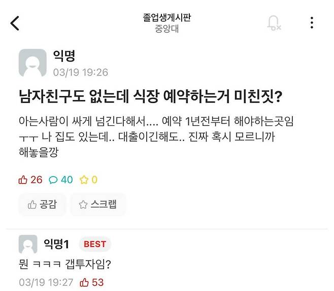 남자친구가 없는데 식장 예약은 미친짓?