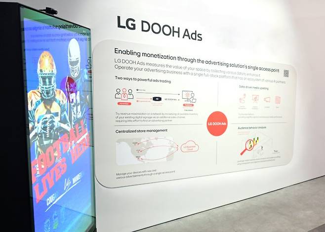 이달 초 미국 라스베이거스에서 열린 CES 2025에서 상업용 디스플레이 광고 솔루션 'LG DOOH Ads'가 적용된 디스플레이가 전시돼 있다. LG전자 제공