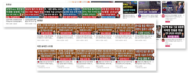 보수 유튜브 채널은 자극적인 문구를 내세워 시청자의 클릭을 유도하고 있다.