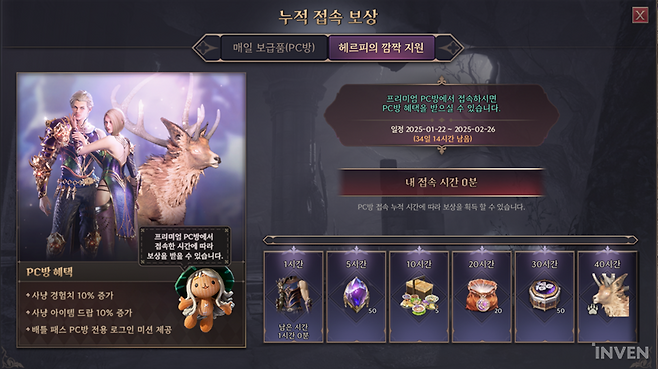 ▲ 프리미엄 PC방 누적 접속 보상은 질주 변신과 다양한 성장 아이템