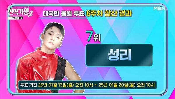▲ '현역가왕2' 성리가 대국민 응원투표 톱10에서 7위를 기록했다. 방송화면 캡처