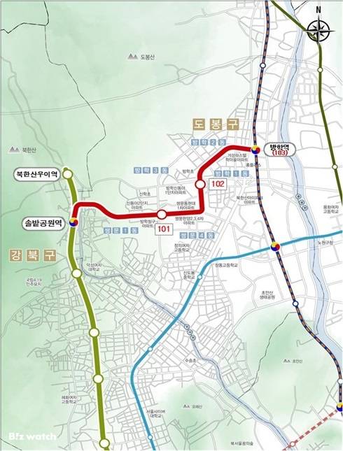 우이신설 연장선 도시철도 노선도 /자료=서울시