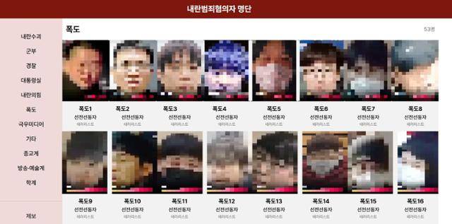 지난 19일 서울서부지법 난입·폭력 사태에 가담한 것으로 추정되는 사람들 얼굴을 공개한 온라인 사이트 '크리미널윤'. 홈페이지 화면 캡처