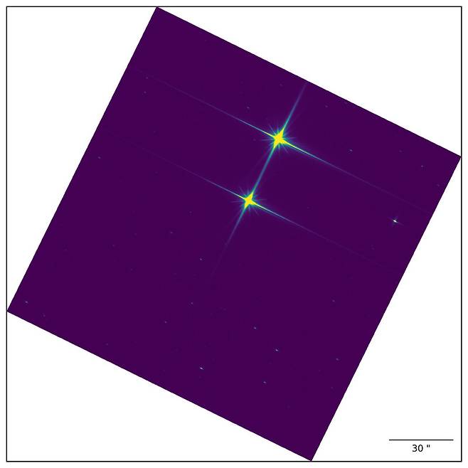 가이아가 지난 1월10일 마지막으로 관측한 별 가운데 하나인 쌍성계 별 ‘백조자리 61’. 11광년 떨어진 거리에 있다. 유럽우주국 제공