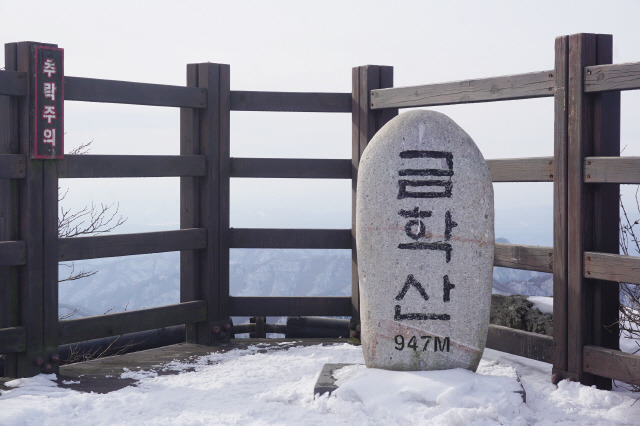 ▶ 해발 947m를 알리는     금학산 정상석